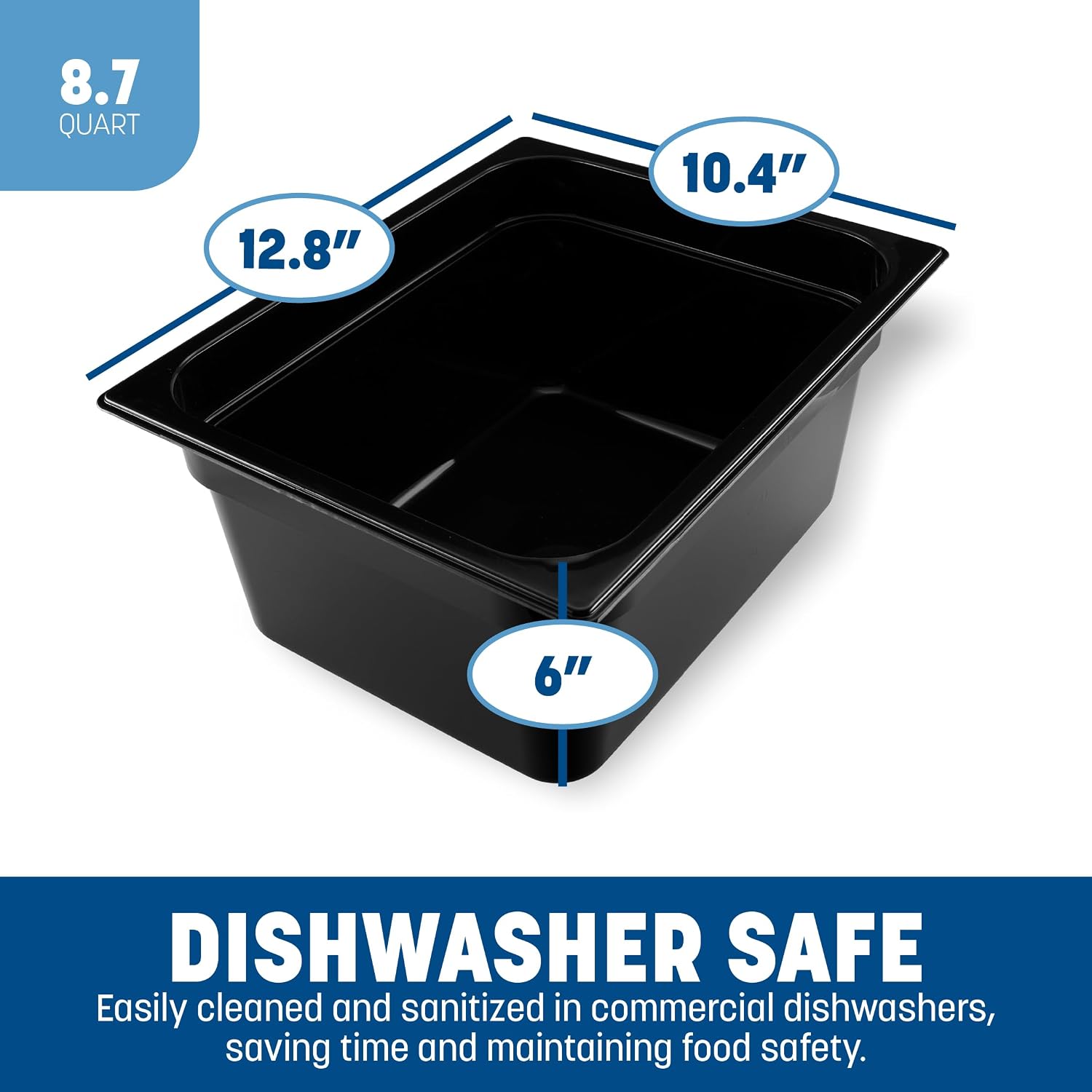 Carlisle FoodService Products StorPlus Food Storage Container, Half Size Food Pan for Serving and Storing Hot or Cold Food, 8.7 Qt, 6 Count, Black