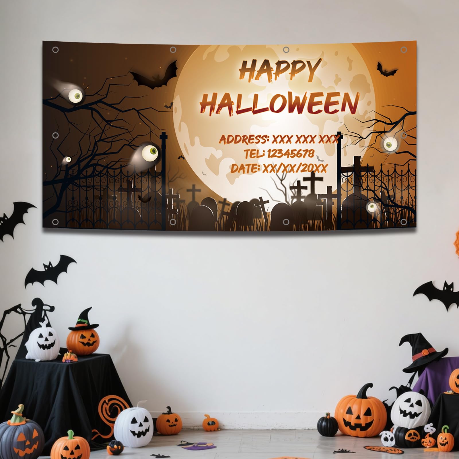 Personalised Halloween Banner Decoration Add Your Own Photo Text Happy Halloween Party Banner Decorations Sign for Front Door Porch Outside Yard Home Party Supplies