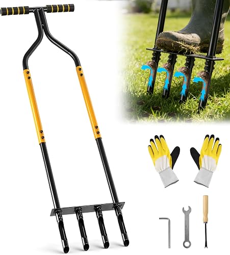 Knee-Friendly Manual Lawn Aerator Tool, 42.6-45 Inch Adjustable Height Core Aera