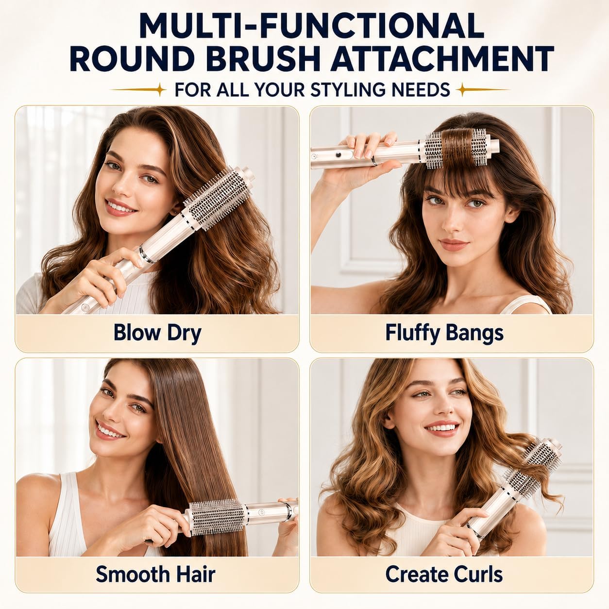 Upgraded Round Volumizing Brush Attachment for Shark FlexStyle, Round Brush for Shark Flex Style Accessories for Smooth Styling Adds Volume Curls