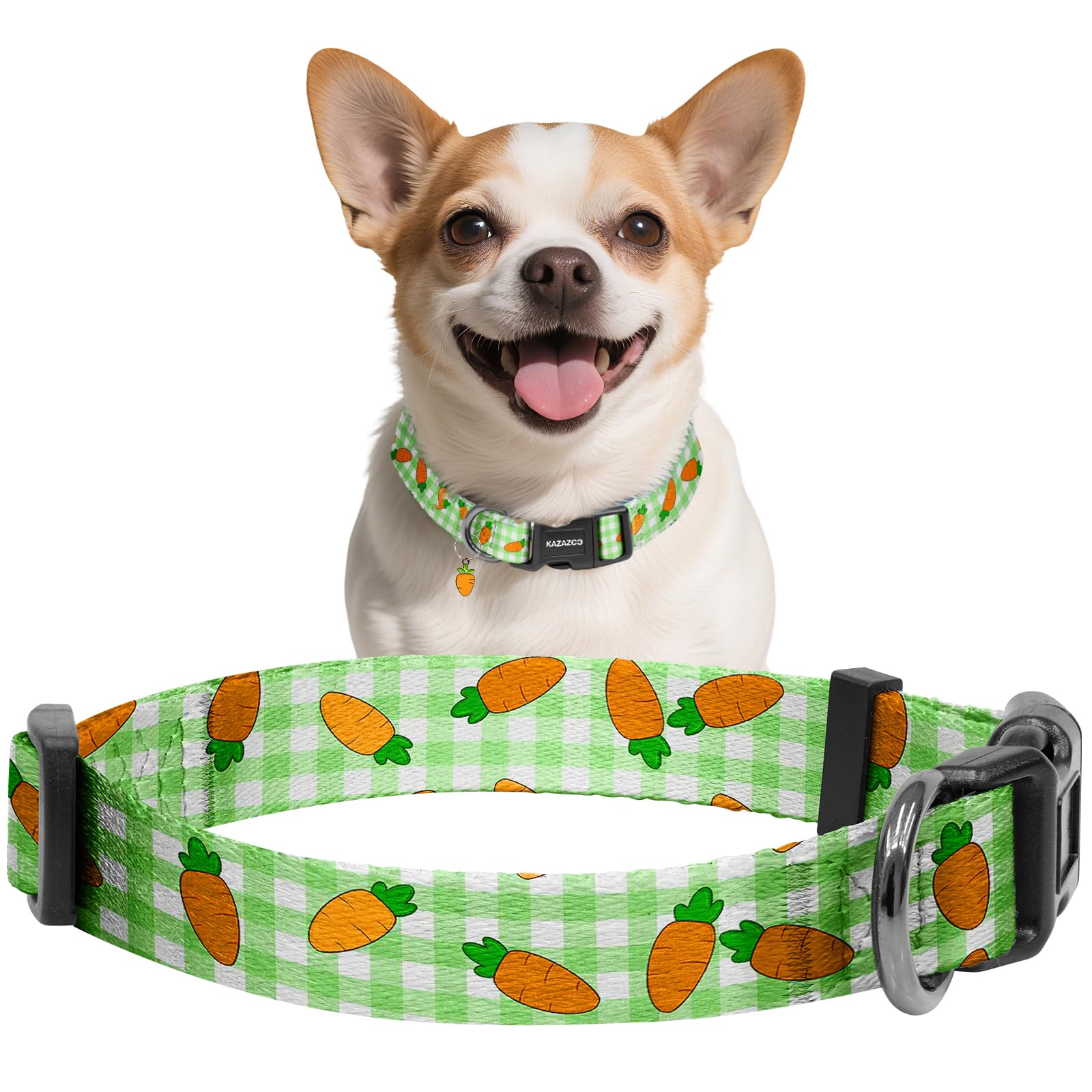 Kazazoo Dog Collar Cute and Soft Nylon Puppy Collar for Boy and Girl, Adjustable Dog Collars for Small Medium Dogs, Carrot-XS