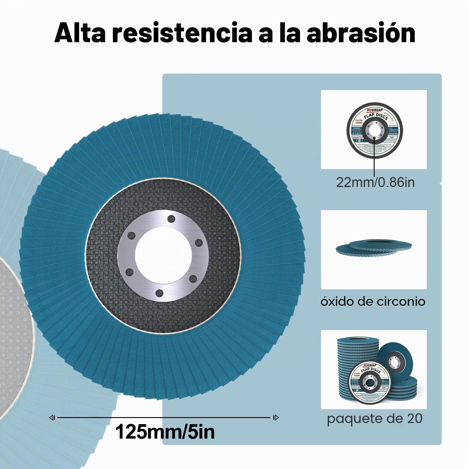 20 Piezas Discos de Amoladora Angular, 125mm Discos de Solapa, Discos de Lijado Grano de 60 para Pulir Metal, Madera, Acero