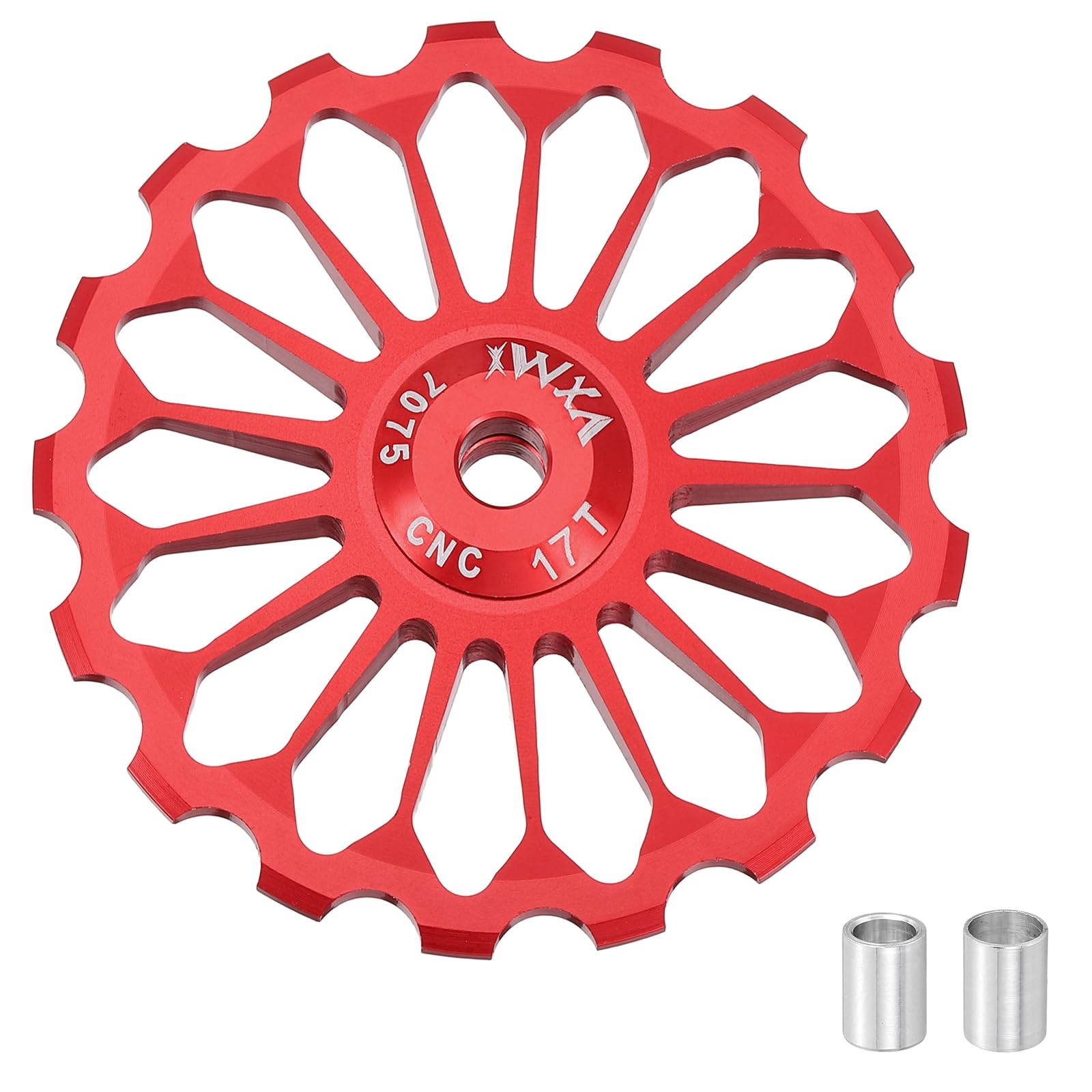 sourcing map 1 Set Bicycle Rear Derailleur Pulley 17T Ceramic Bearing Wheel Aluminum Alloy Guide Roller Wheels for 8/9/10/11 Speed Transmission System Road Bike Mountain Bike MTB BMX, Red