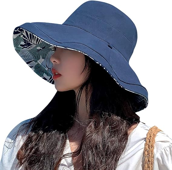 Reversible Floral Sun Hats UV Protection UPF Packable Wide Brim Chin Strap Women