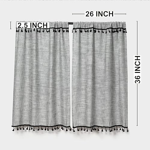 Miniatura 6 de Cortinas bohemias de cocina con borlas de 36 pulgadas de largo, modernas, de lino y algodón, cortinas cortas para baño, ventana pequeña, estilo