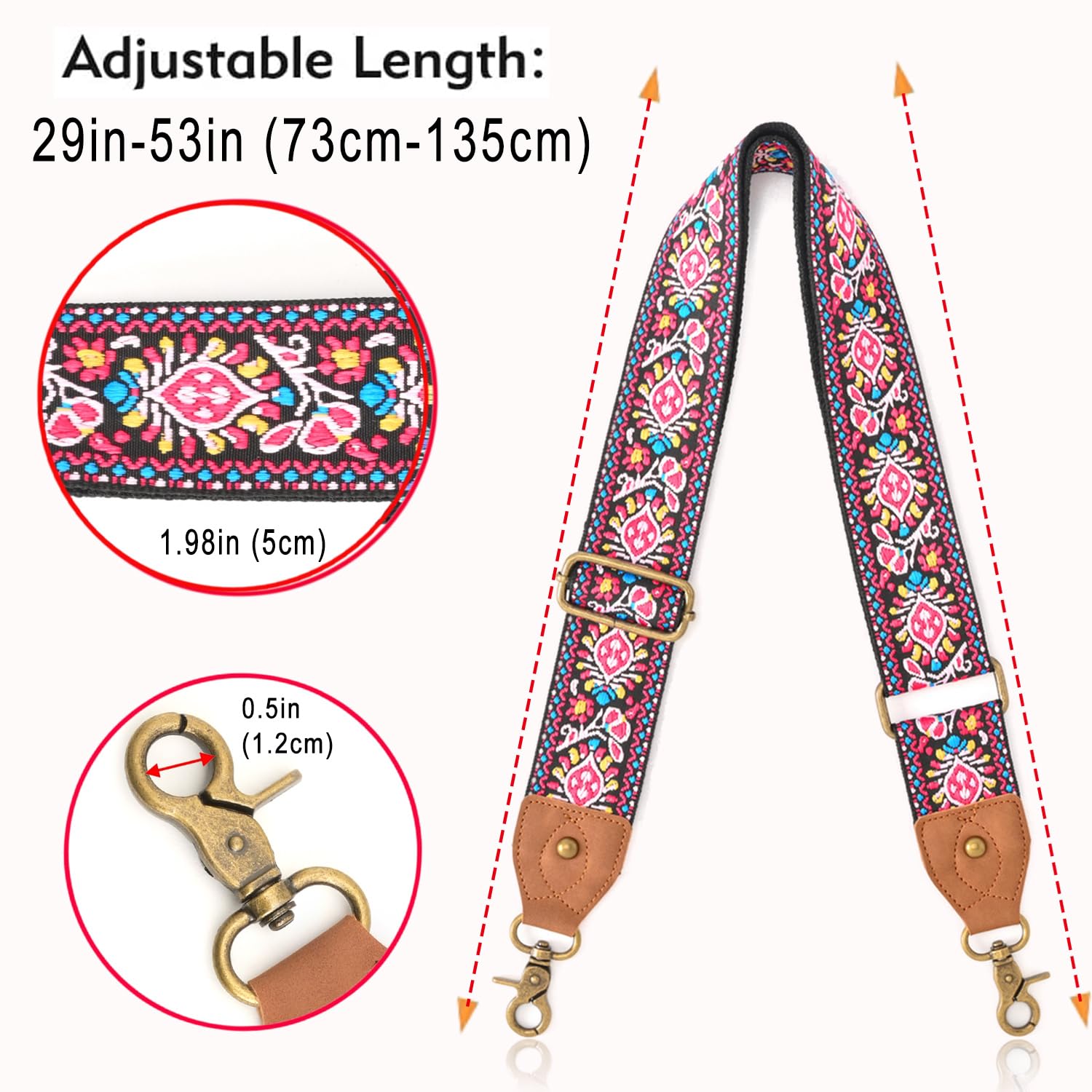 Correa ancha para bolso, correa de hombro ancha de repuesto, bolso cruzado, ajustable, bordado, estilo guitarra