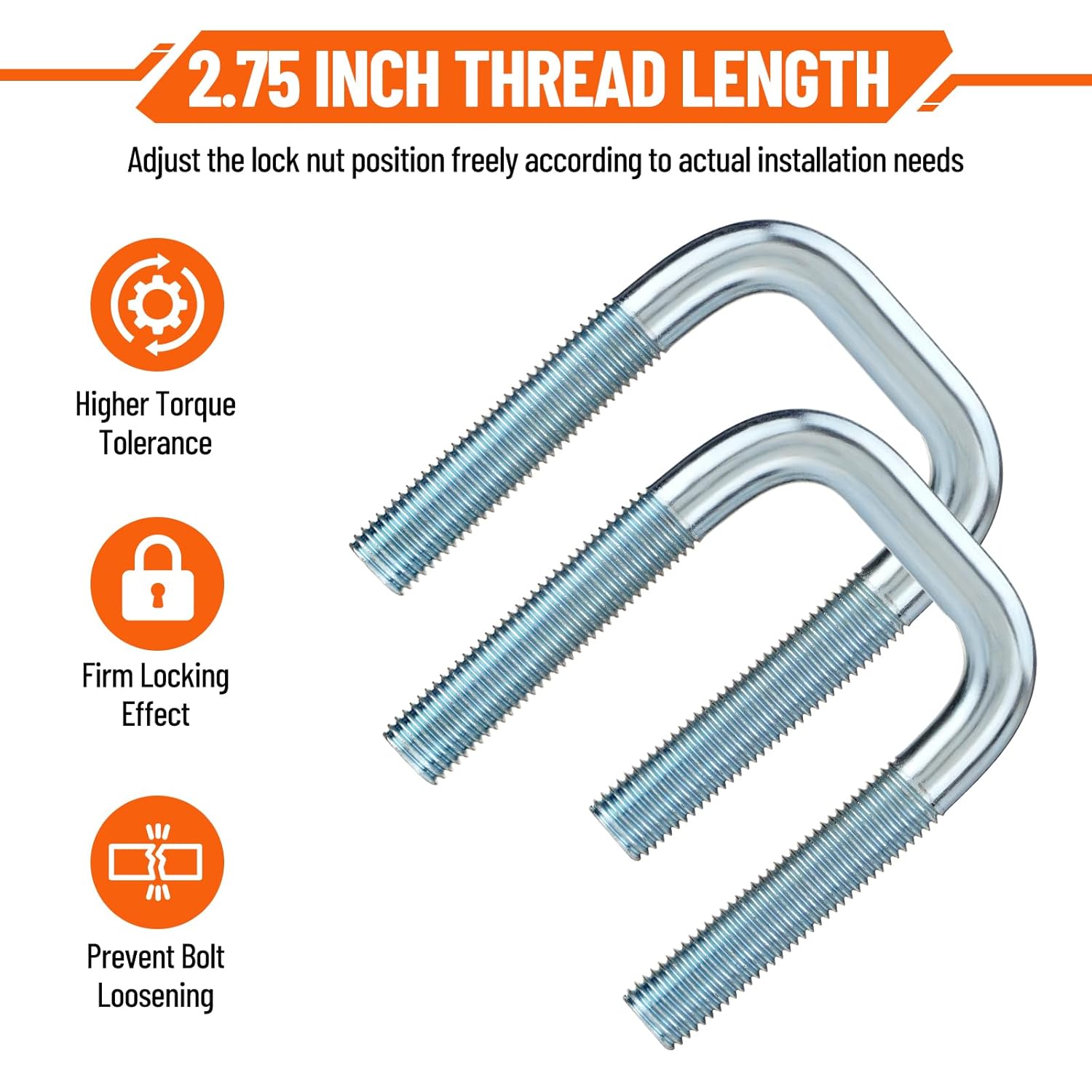 4 Pack Square U Bolt for 2 Inch Wide Leaf Spring, Galvanized Steel U Bolt Brackets with Plates, 3-3/4" Long x 2-1/8" Wide x 5/8" Diameter, Fit for Truck, Trailer and Boat