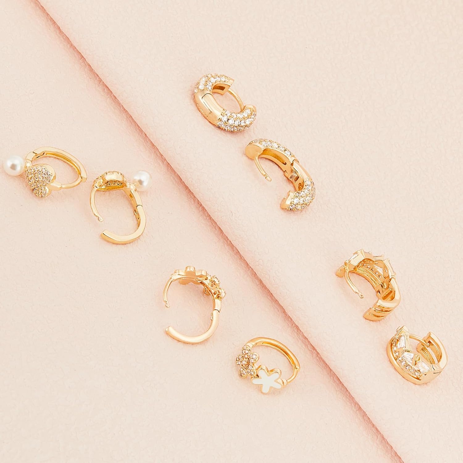 Richapex 4 Pairs 18K Gold Hoop Earrings for Women, Cubic Zirconia Earrings Hypoallergenic Stud, Thick Open Huggie Hoops Earring Set Jewelry for Gifts - Image 2