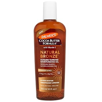 Palmers Cocoa Butter Formula, Natural Bronze Sunless Tanning Moisturizing Body Oil 8.5 fl oz, Face & Body Gradual Tanner, Buildable, Natural-Looking Tan in 3 Days, No Streak, 48-Hour Moisture