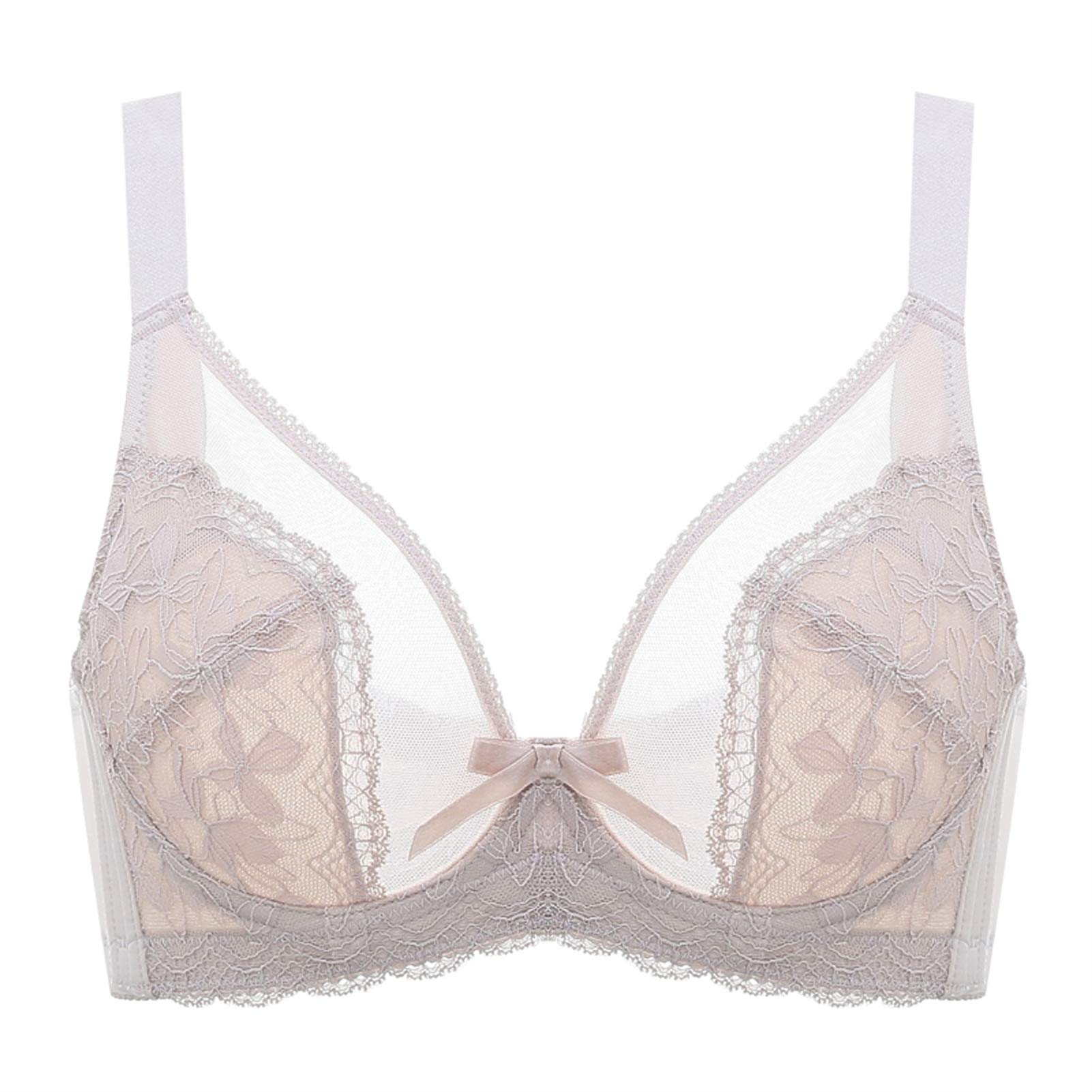 WENJUNWomen's Underwire Minimizer Bra, Unlined Full Bust Bras Non-Padded Plus Size Bra, Sexy lace Sheer Bandage Bra (Color : Champagne, Size : 85B)