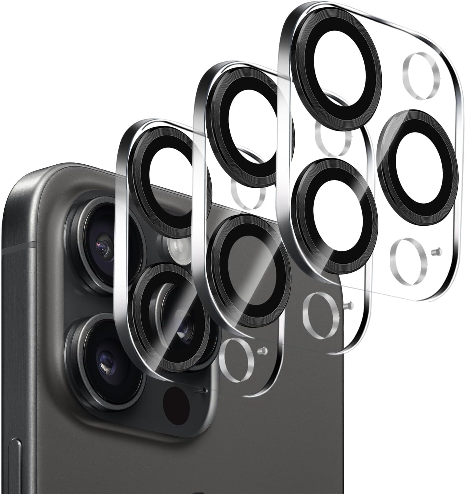 3 Pack Dengduoduo Tempered Glass Camera Lens Protector for iPhone 15 Pro 6.1" & for iPhone 15 Pro Max 6.7", Ultra HD, 9H Hardness, Anti-Scratch, Case Friendly, Easy to Install [No Affect on Night Shots]