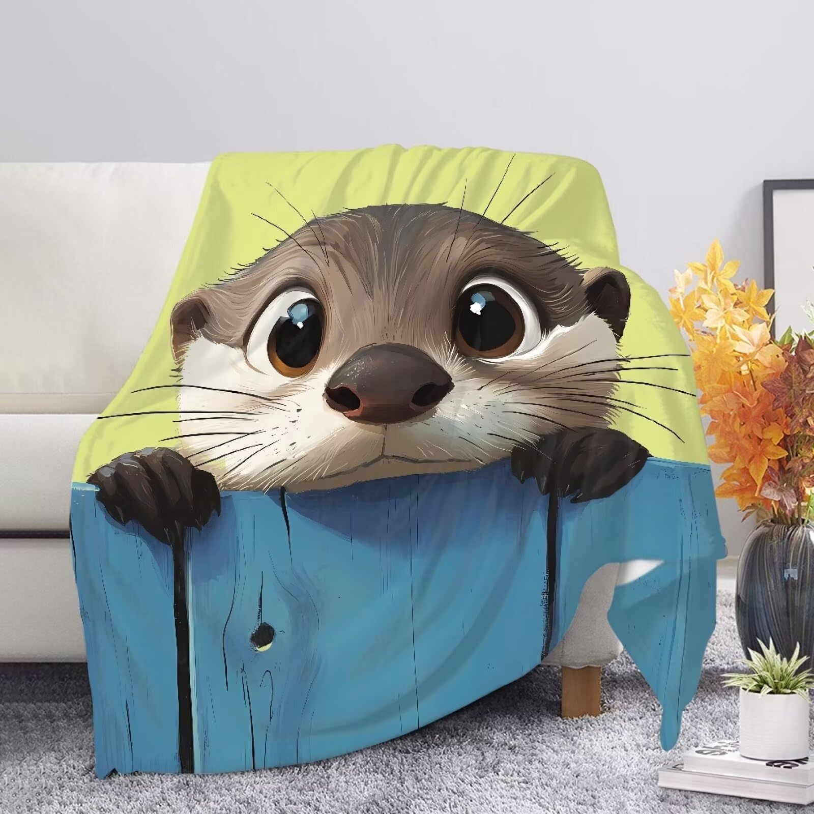Allcute Otter Throw Blanket for Couch Sofa Throws Fluffy Soft Winter Fall Blanket Home Decor Living Room Green Throw Blankets