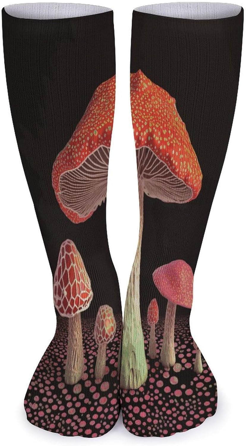 Mushroom Crew Socks Cozy Casual Calf Socks Lightweight Long Work Sock Breathable Athletic Sock for Hiking Sports Running 5 Pairs