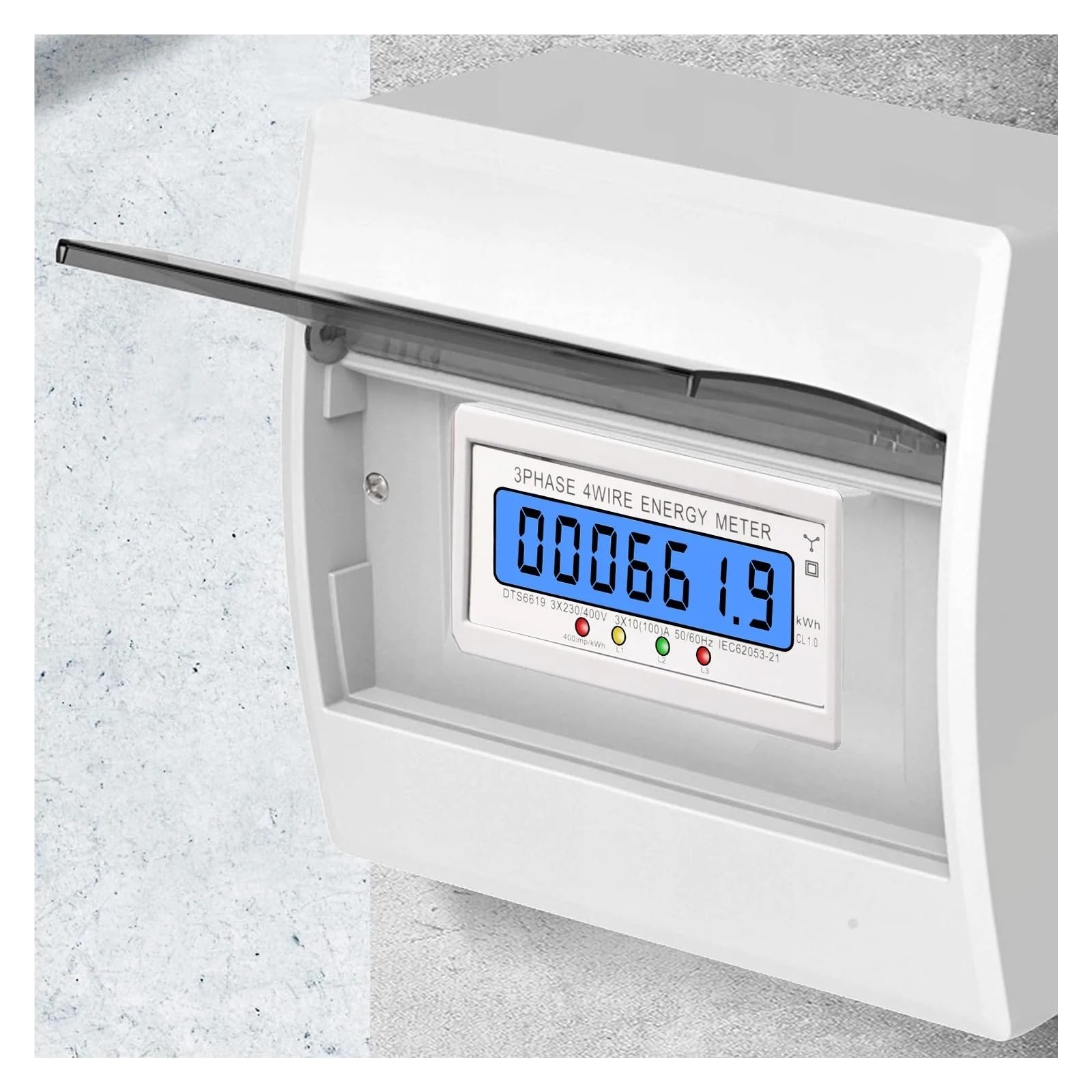 DTS6619 Misuratore Kwh Trifase 100A Display Digitale LCD Con Contatori Di Energia Elettrica Retroilluminata Monitor Contatore Elettrico Smart Rail(Transparent)