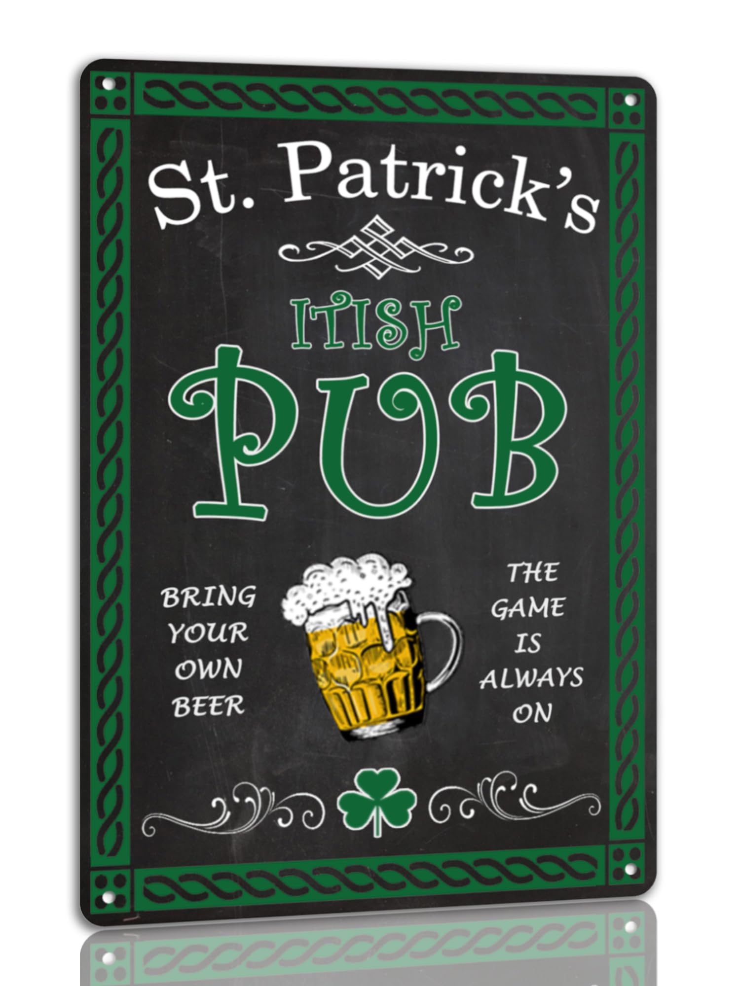 SMAZDFXX St Patrick's Day Tin Sign Irish Pub Metal Signs Irish Holiday Decor Green Shamrock Lucky Clover Wall Hanging Decorations For Home Kitchen Office 5.5"x8"