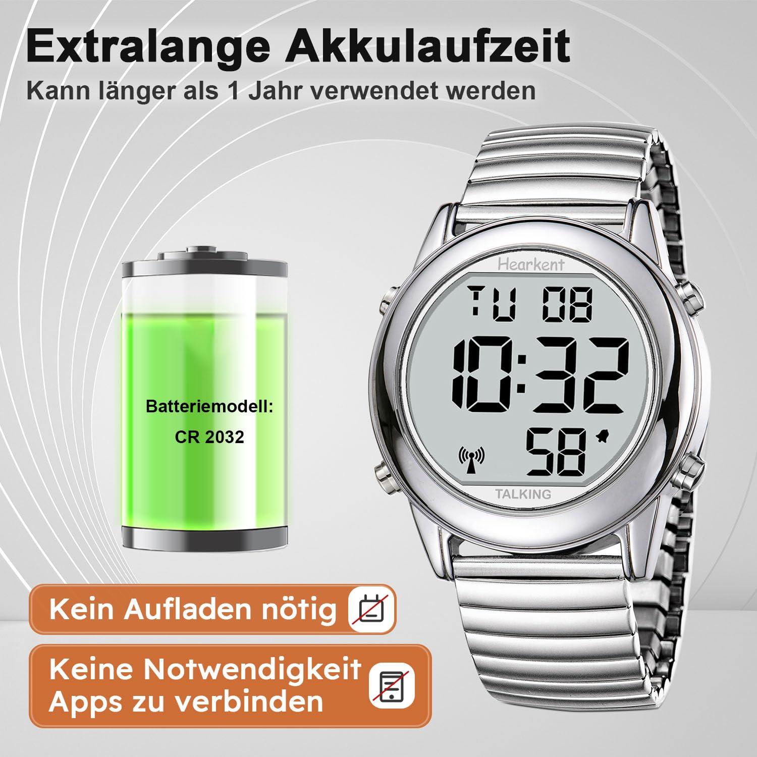 Hearkent Herren Sprechende Uhr Deutsch Ankündigung,Senioren Armbanduhr-2117 | Sehbehinderte Uhren Blindenuhr,Große Digitale Funkuhr,Durchdachte Geschenke