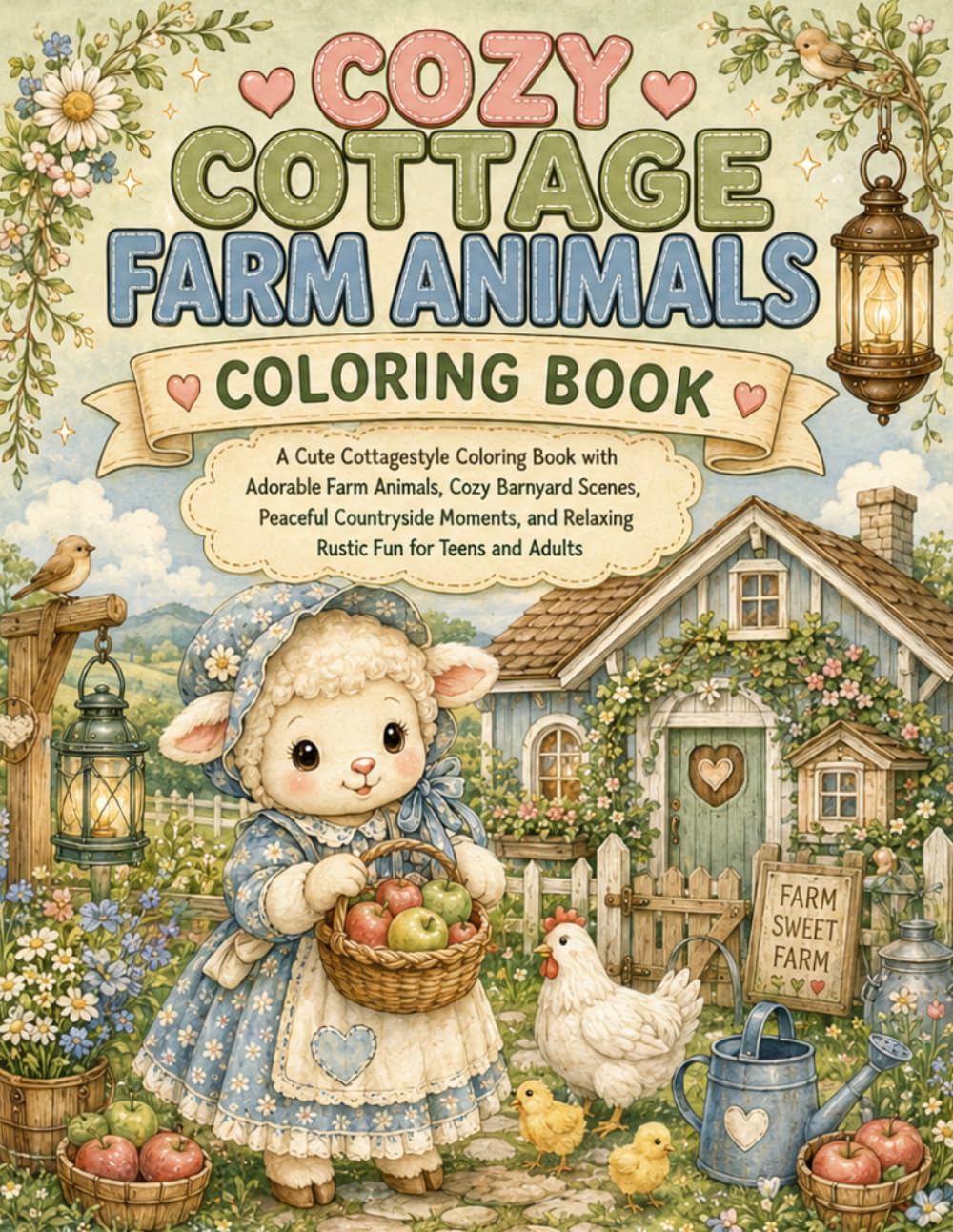 COZY COTTAGE FARM ANIMALS COLORING BOOK: A Cute Cottagestyle Coloring Book with Adorable Farm Animals, Cozy Barnyard Scenes, Peaceful Countryside Moments, and Relaxing Rustic Fun for Teens and Adults