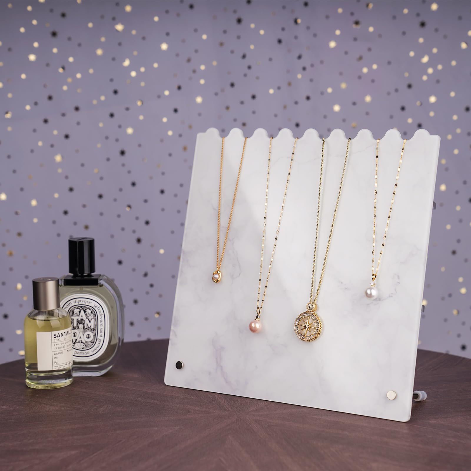 NiHomeNiHome Stylish Marble Pattern Design Adjustable Height Acrylic Necklace Display Stand, Secure and Stable Back Hooks & Anti-Slip Pegs for Safe Jewelry Organization, Easy Dismantle for Compact Storage