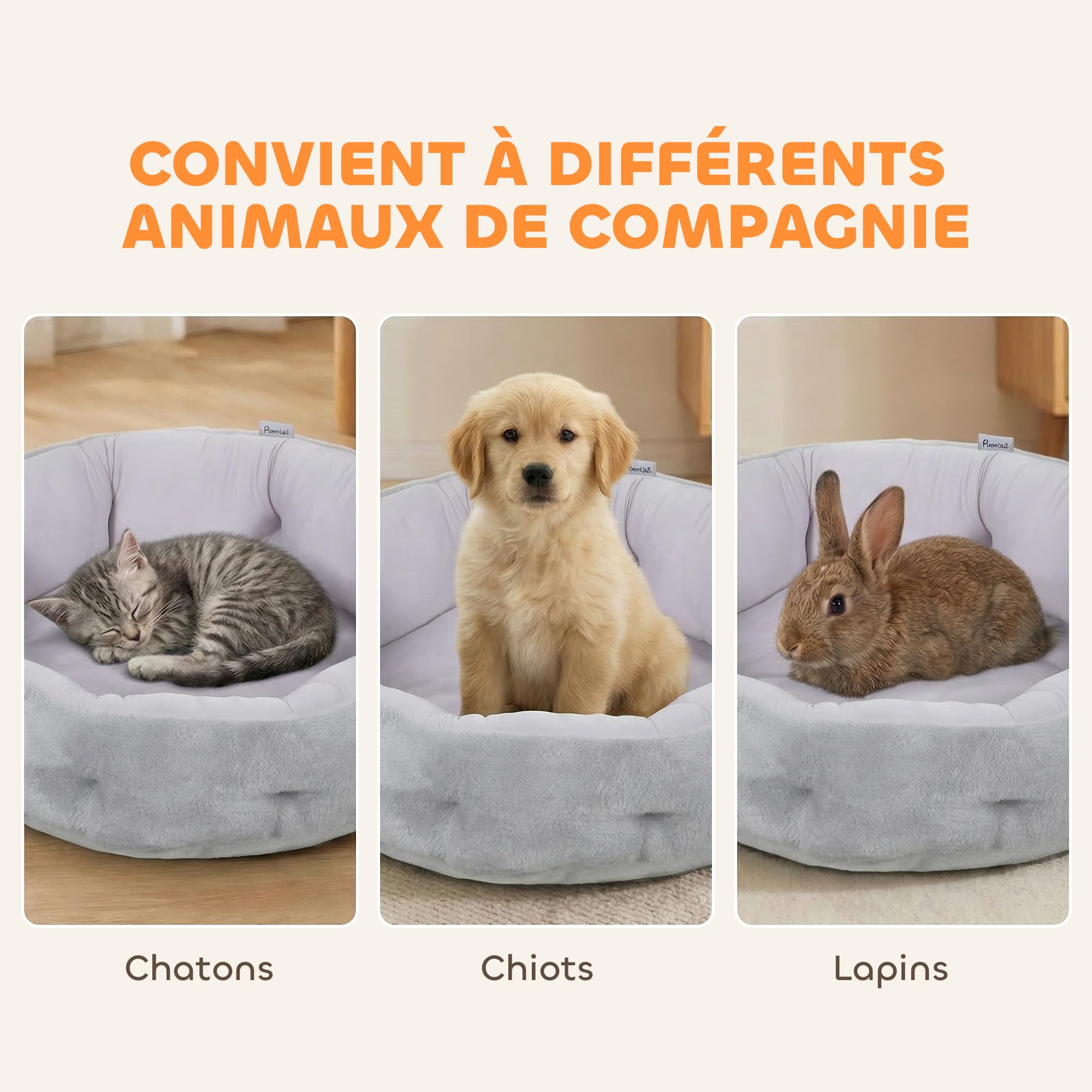 PawHut Lit pour Chat, Panier Réversible Rond Rebord 62x62x21cm Gris Clair | Panier pour Chats d'Intérieur et Petits Chiens