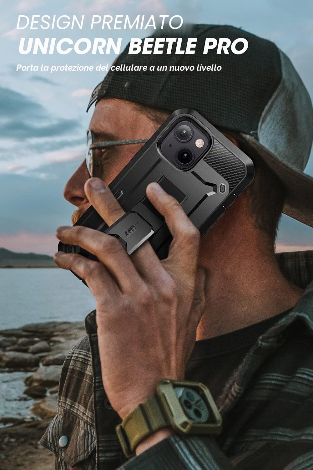 SUPCASE Cover per iPhone 13 (2021) da 6,1 pollici, Custodia con Pellicola Protettiva, Cavalletto, Clip da Cintura, Protezione Antiurto 360 Gradi (Nero)