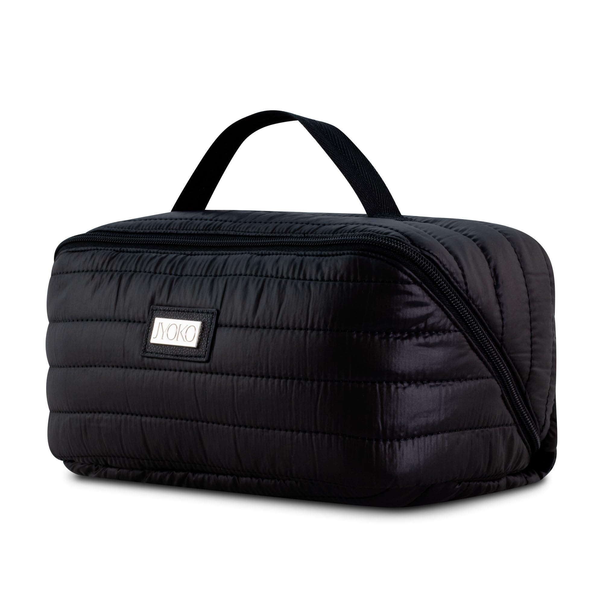 JYOKO Neceser con Múltiples Compartimentos, Bolsa de Maquillaje Elaborado con Tejido Anti Manchas, Beauty Case, Bolsa de Aseo Portable (Negro Impermeable)