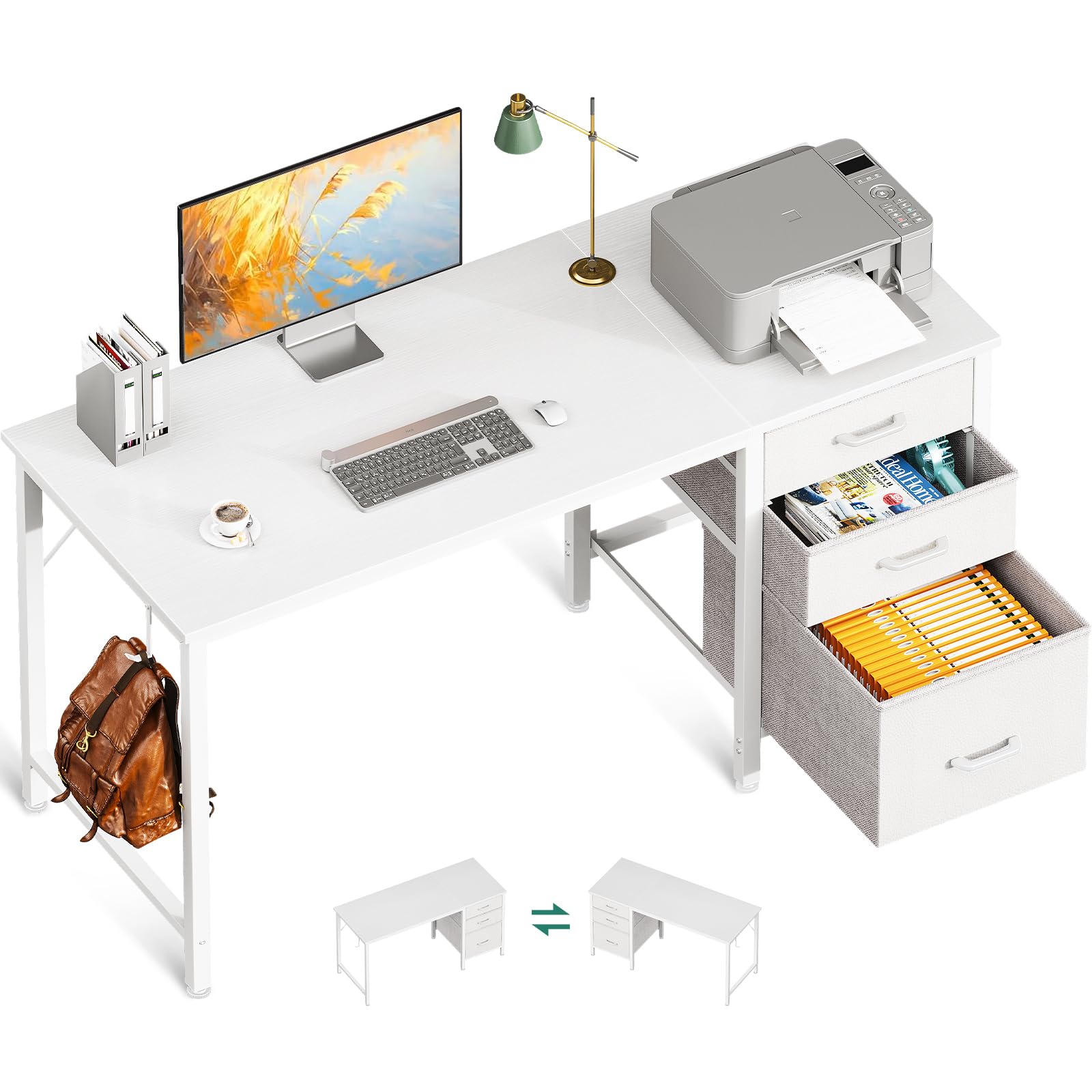 Amazon | AODK デスク 机 pcデスク 引き出し3杯付き 幅120cm