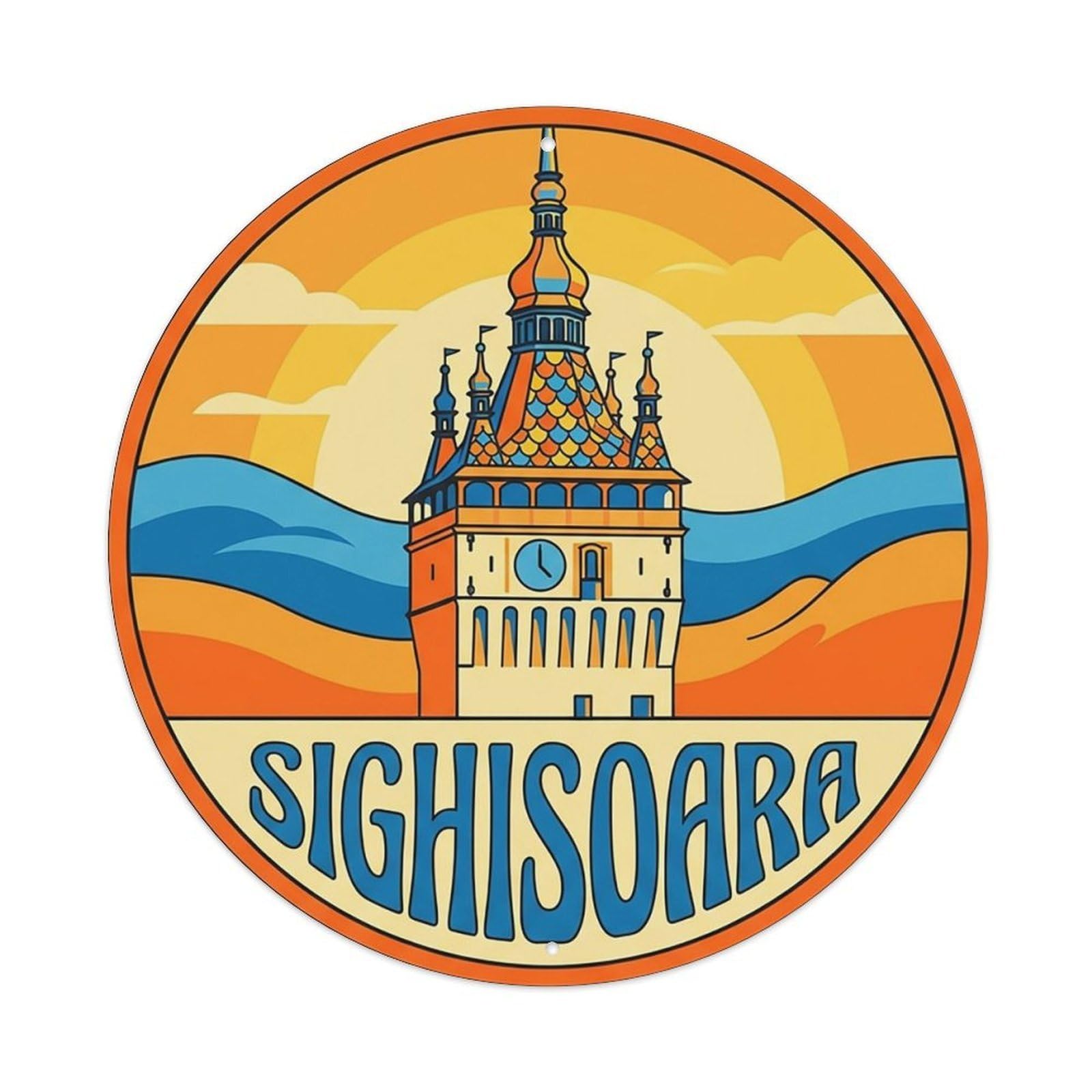Vintage Travel Romania Sighisoara Vintage Metal Tin Sign Plaque Wall Decor for Cafe, Club Bar, Office, Garden Metal Poster 8x8Inch