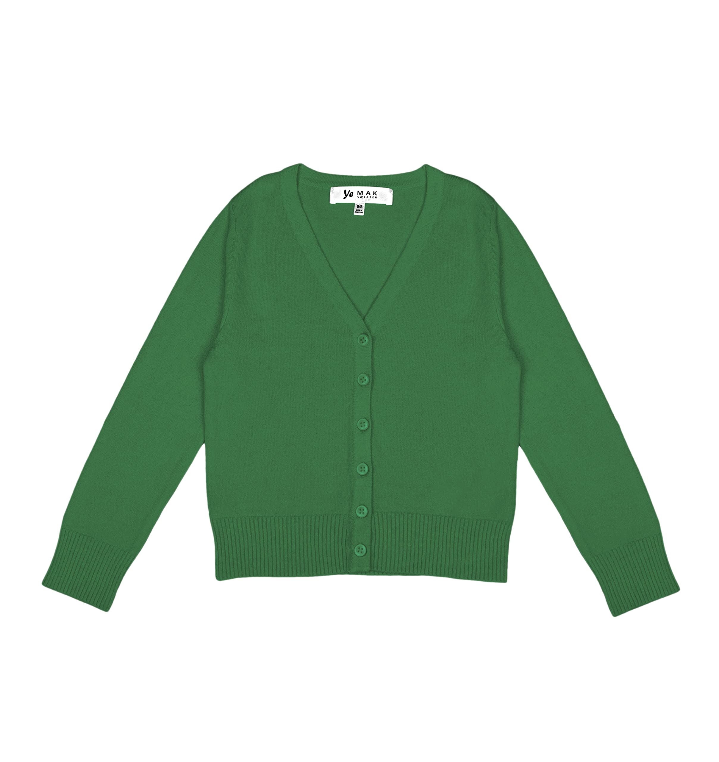 YEMAK Girl’s Knit Cardigan Sweater – Long Sleeve V-Neck Basic Kids Casual Button Down Soft Lightweight Knitted Cute Top