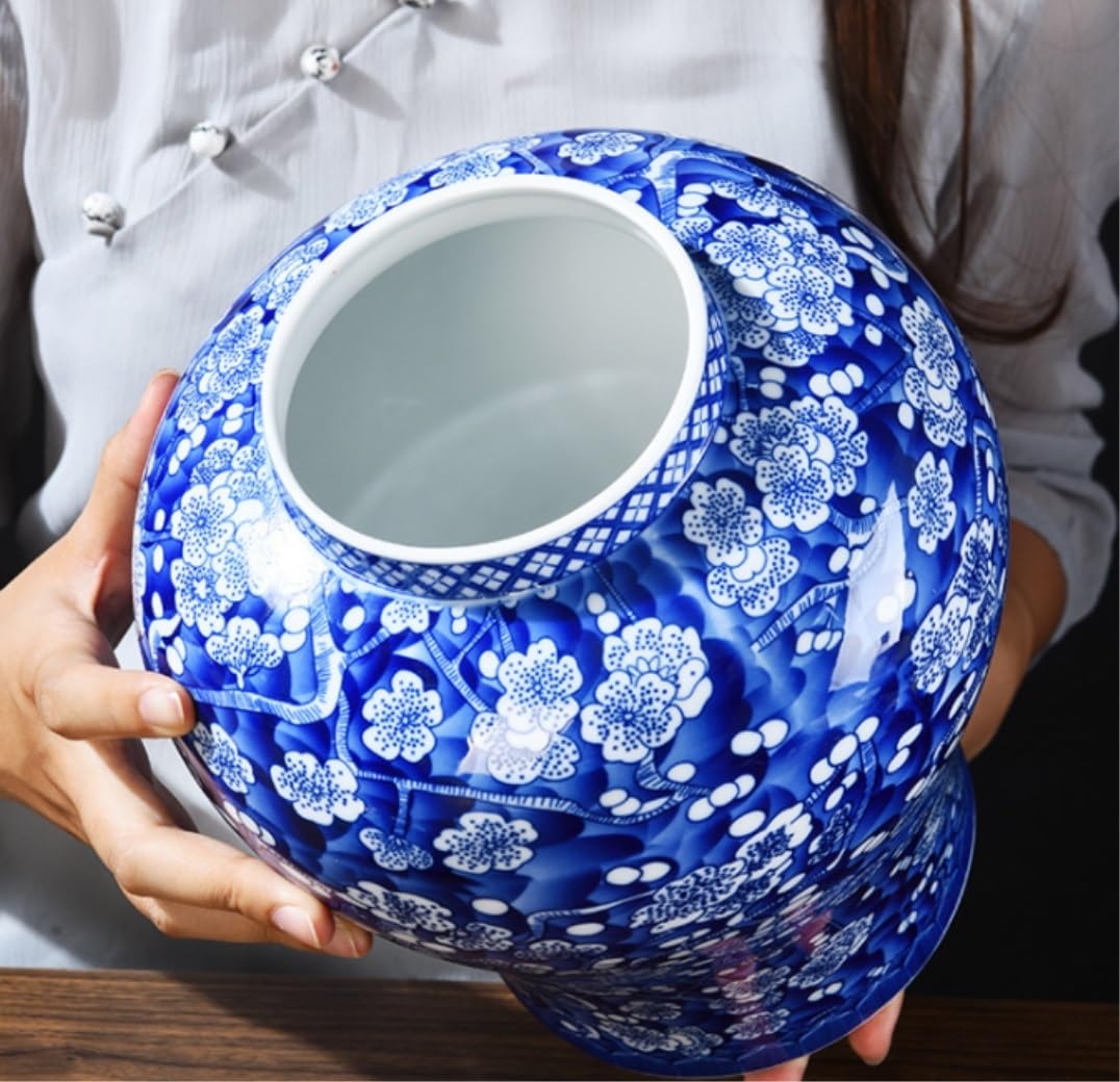 Amazon.co.jp: 磁器の生姜壺 レトロな青と白のジンジャージャー磁器花