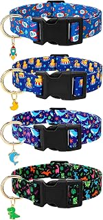 4 Pack Cute Dog Collars for Large Dogs Boy Dog Collars for Male Dogs | Adjustable Pet Collars with Animal Charms