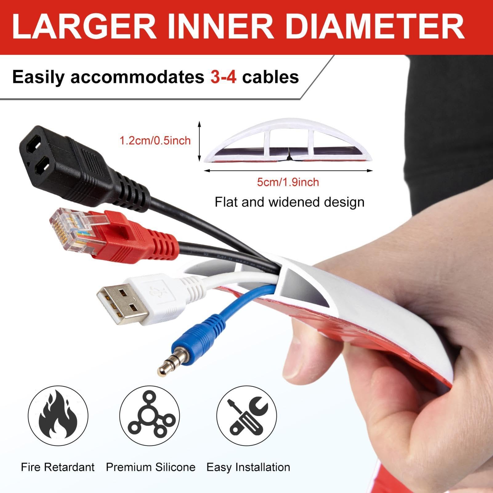 20M Flexibler Kabelkanal 5 cm Breit, Selbstklebende PVC Kabelführung Mit Anti-Stolper-Profil Für Boden & Wand, Einfach Zuschneidbar, Selbstklebender Kabelkanal Boden Für Zuhause & Büro
