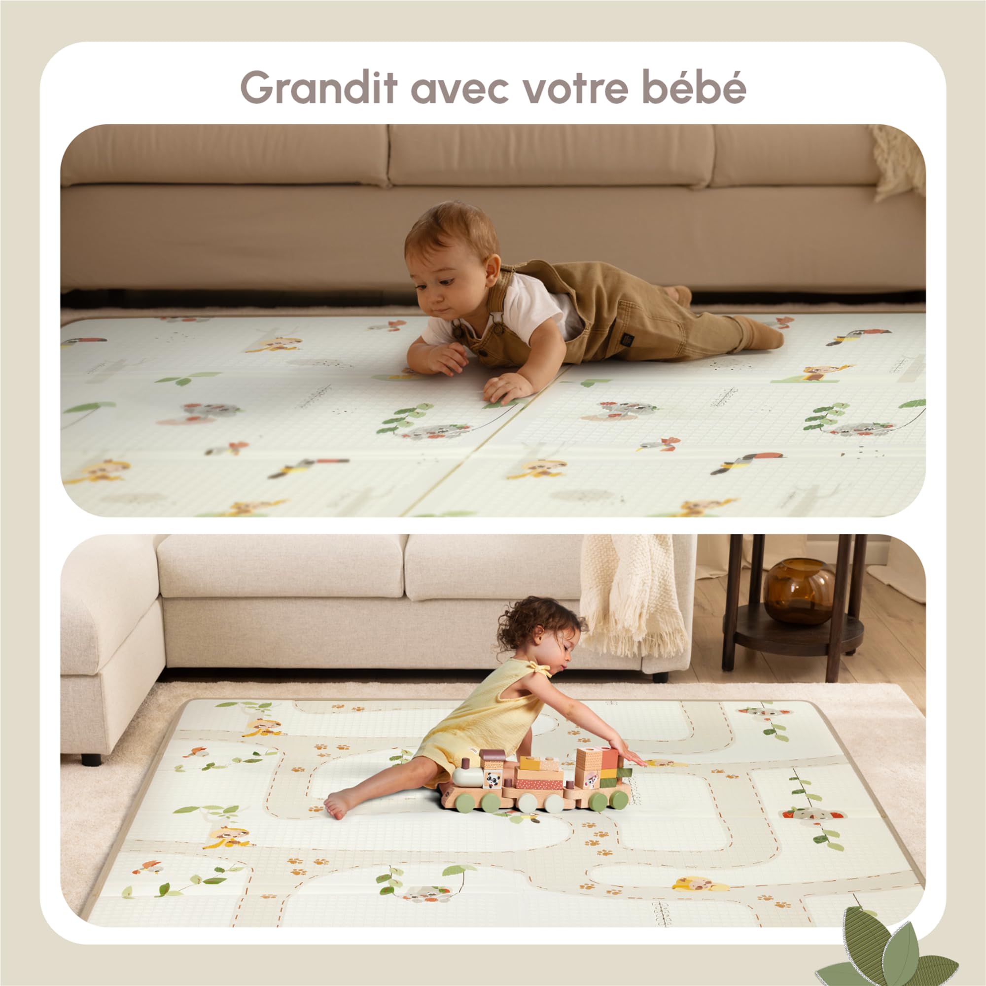 Tiny Love XL Tapis D'éveil Pliable en Mousse, Tapis D'éveil Bébé, 0+ mois, Double-face, Tapis Bébé Pliable & Léger, 150 x 150 cm, Doux & Épais (1 cm), Résistant à L'eau, Facile à Nettoyer, Boho Chic