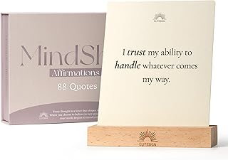 Positive Affirmation Cards with Wooden Display Stand, 88 Mindful Quotes for Daily Reflection, 720 GSM Inspirational Cardstock, Personal Growth & Office, Home Decor Gift for Men & Women