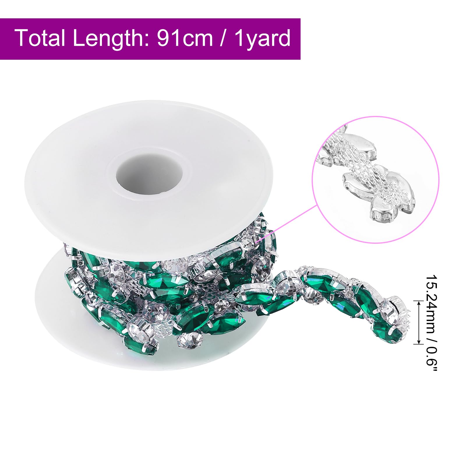 QUARKZMAN 1 Iarde 0.6 Pollici Nastro Strass Trim Cristallo Bling Catena Strass Applicazione Strisce per Artigianato Fai da Te Cucito Abbellimenti per Abbigliamento, Verde