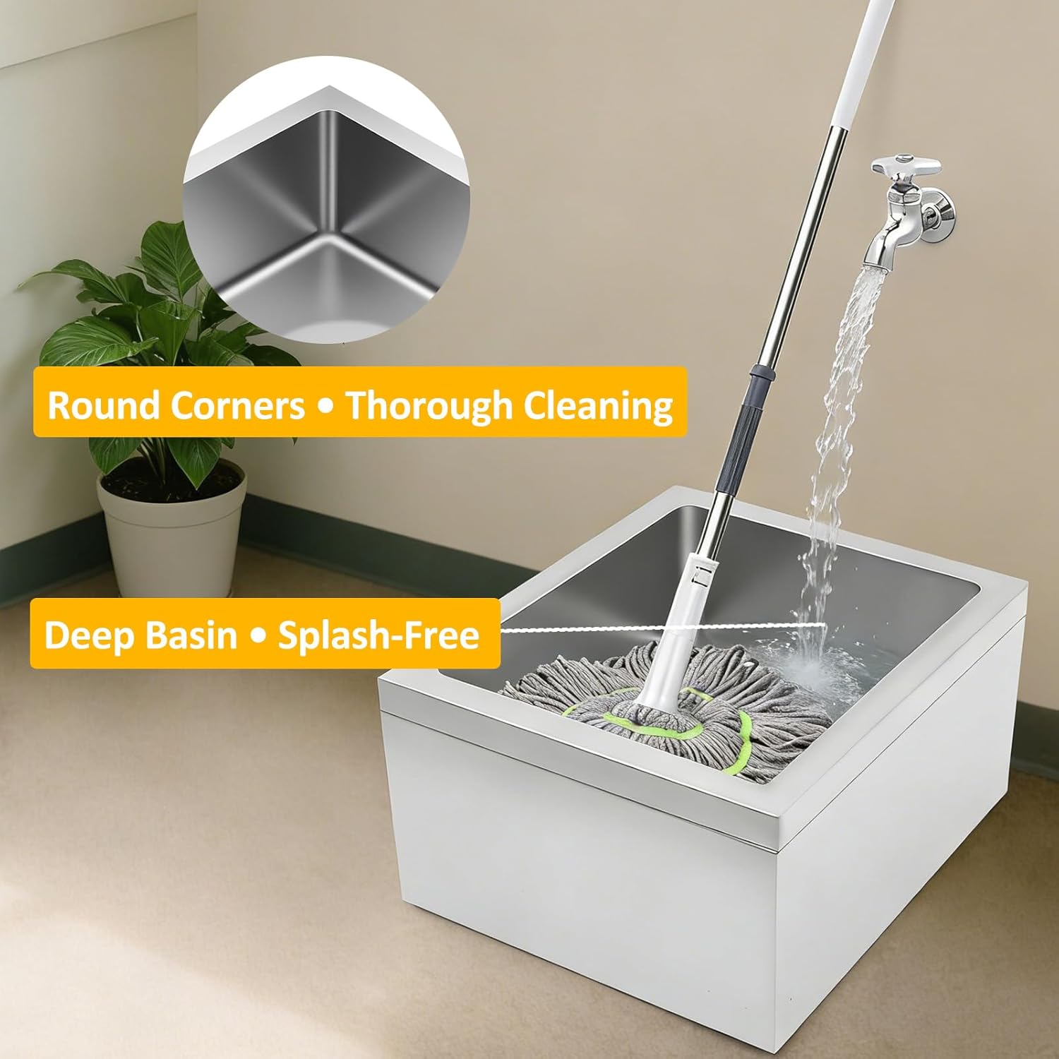 Commercial Floor Mop Sink, 22"L x 19"W x 12"H, 304 Stainless Steel Mop Sink, NSF Certified Freestanding Mop Basin Utility Sink, Single Bowl Restaurant Kitchen Sinks for Hotel Garage