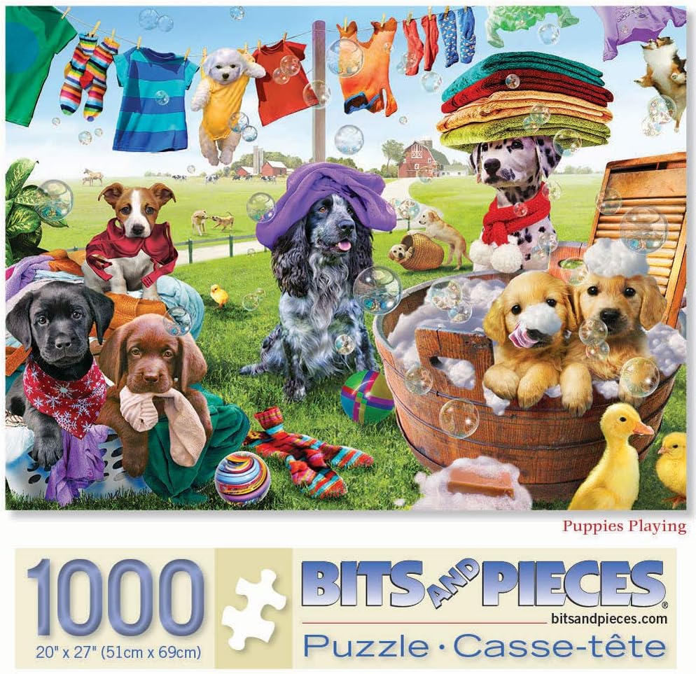 Amazon Com Bits And Pieces Puppies Playing 1000 Piece Jigsaw Puzzles For Adults Each Puzzle Measures 20 Inch X 27 Inch 1000 Pc Jigsaws By Artist Adrian Toys Games