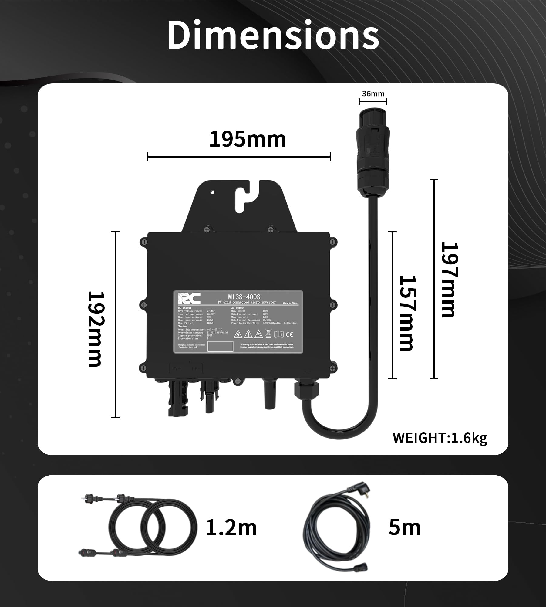 RC Micro inverter 400 W, ingresso CC 25-60 V, inverter modulo PV, micro convertitore MPPT, Controllo dell’app tramite Wi-Fi