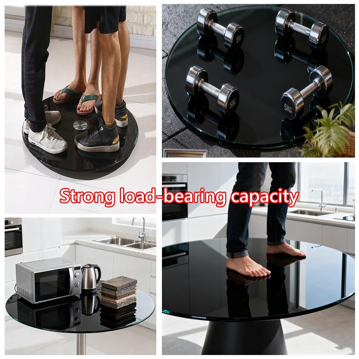 Thick Glass Table Top, Black Tempered, Safe Flat Polished, for Dining, Home Office Countertop. 40CM,50CM,58CM,60CM,70CM,80CM(7OCM (28IN))