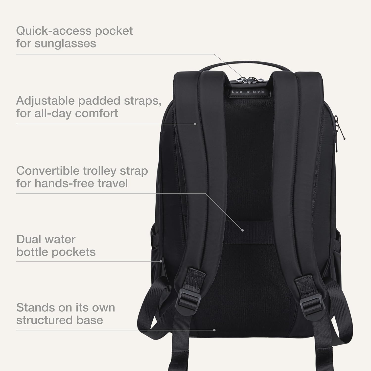 Lux & Nyx Origami Laptop Backpack for Work and Travel - Fits 16" MacBook Pro - Lightweight Business Bag - Men and Women (Black)