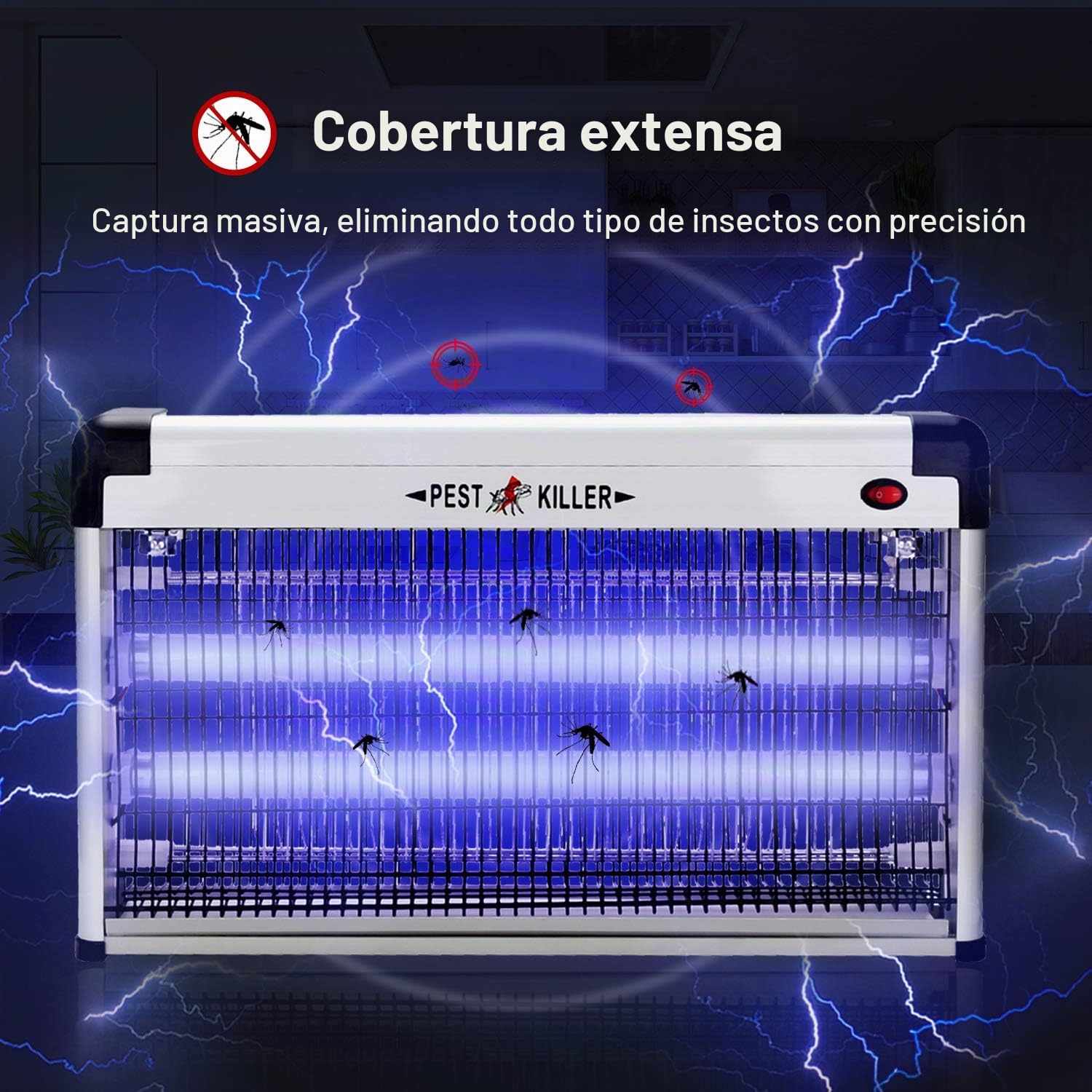 Matamoscas eléctrico de 40 W, lámpara UV, eficaz para reducir insectos voladores en interiores para dormitorios y jardines, sin productos químicos tóxicos