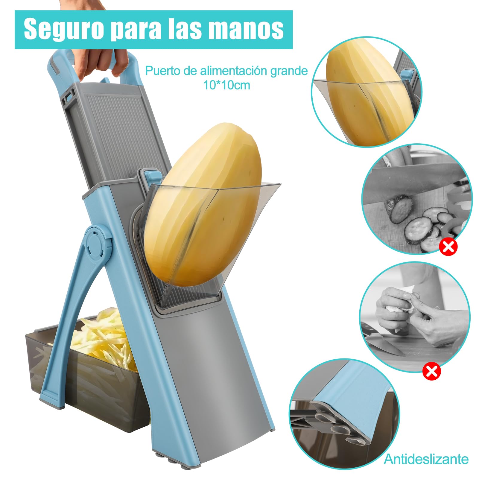 Picadora de Alimentos de Cocina Multifuncional, Trituradora de Verduras Manual para Uso Doméstico y Comercial (BLUE)