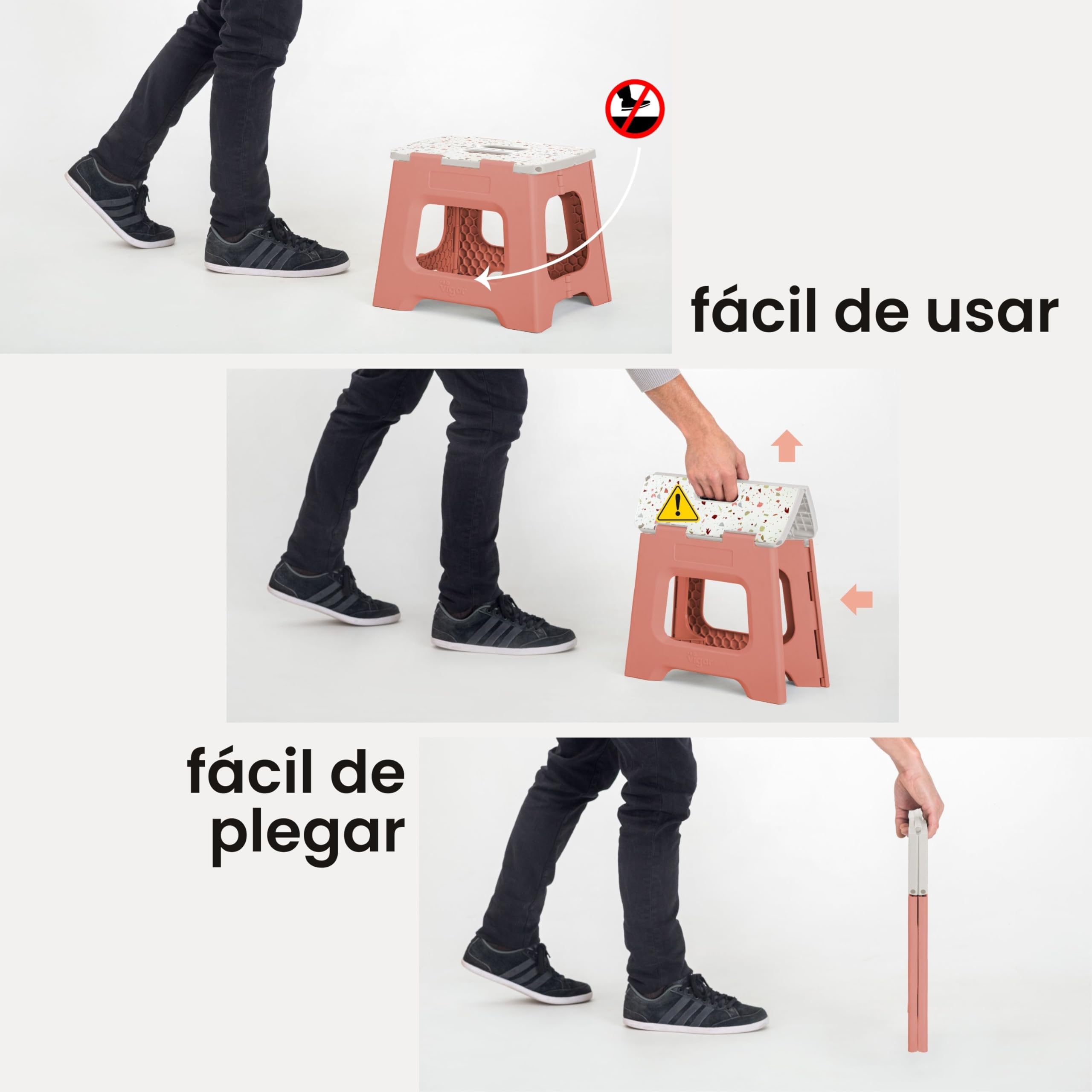Vigar Taburete Plegable Compact 27 cm Plástico Reciclado Salmón