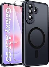 Opkiegrn Samsung Galaxy A37 5G Magnetic Case Compatible with Magsafe with 2 Screen Protector Case, Shockproof Protective for Samsung A37 5G Translucent TPU Anti-Fingerprint Matte Case - Black