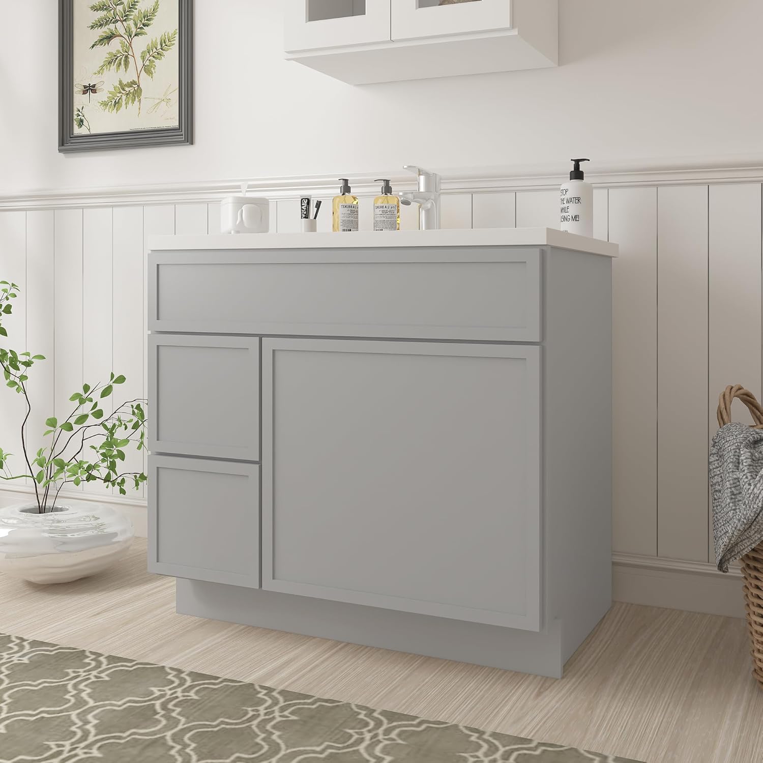 Vanity Art 36 Inch Bathroom Vanity Base Cabinet in a bathroom setting, closed