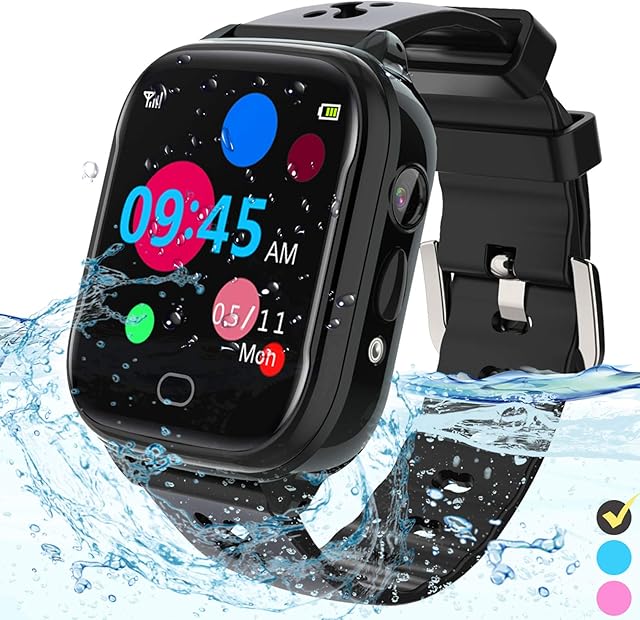 FRLONE Kids Smart Watch Phone - IP67 Waterproof Smartwatch Boys Girls with Touch Screen 5 Games Camera Alarm SOS Call - Phone Watch Digital Wrist Watch for 3-13 Years Children Birthday Gift (Black)