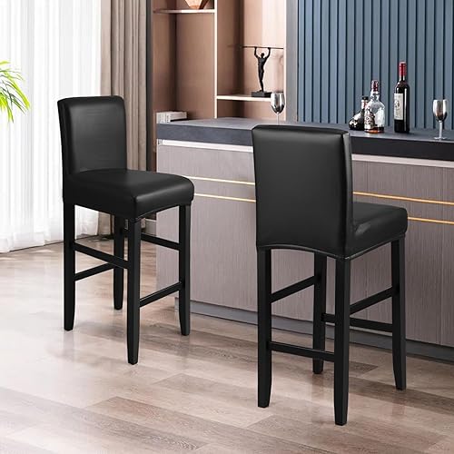 Miniatura 7 de Fundas para taburete de bar, elásticas, impermeables, de poliuretano, extraíbles, lavables, fundas para silla de bar con bandas elásticas (2, negro)