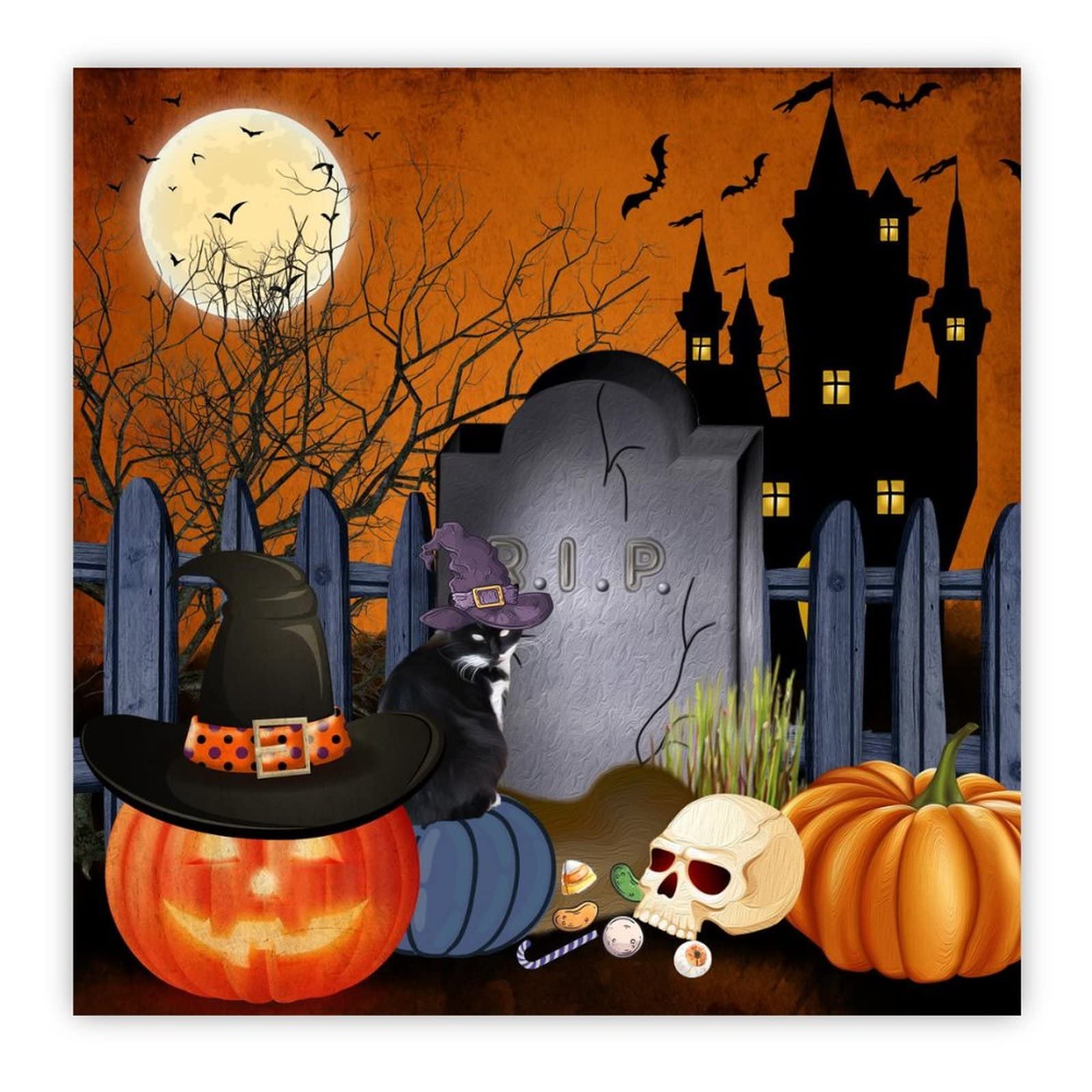 Plaque en bois Halloween sorcière et citrouille 40x40 cm pour décoration murale