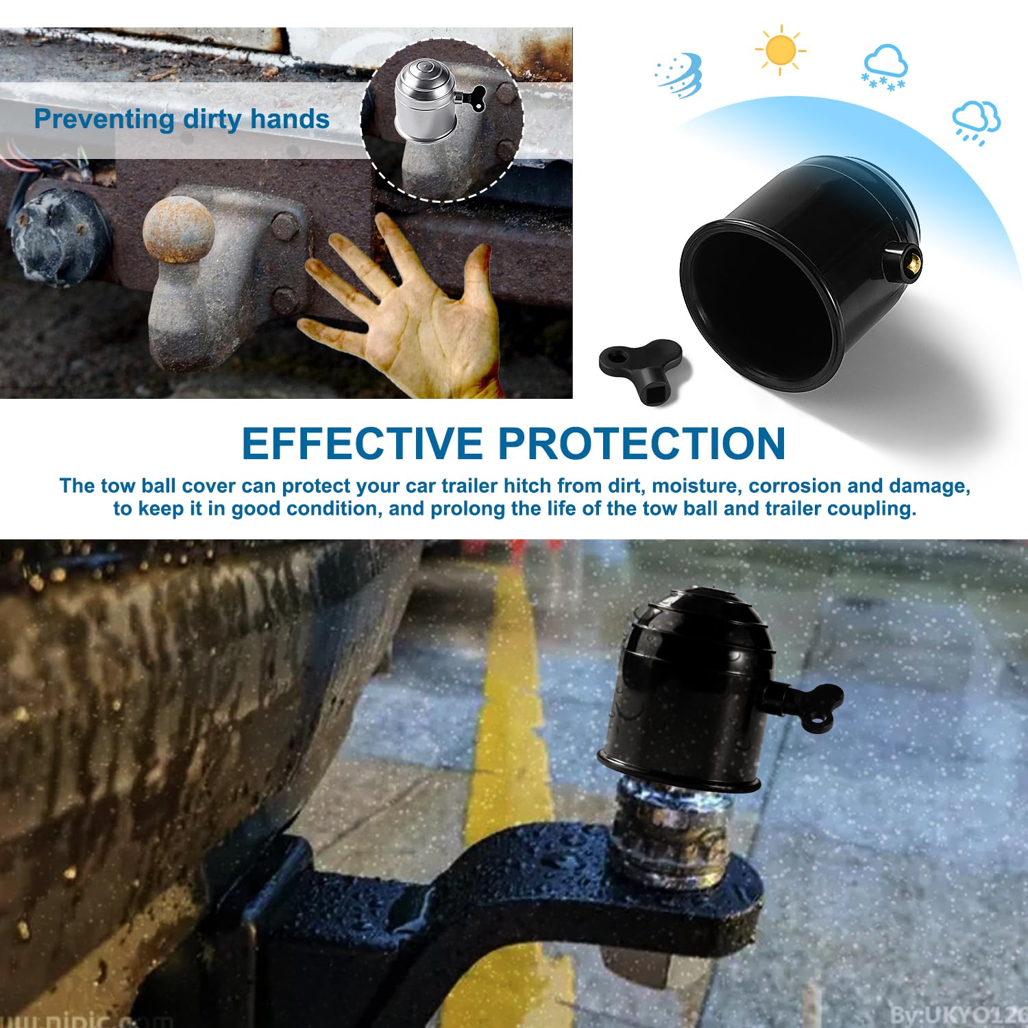 Copertura Sfera Gancio Traino 50 Mm Con Serratura E Chiave – Plastica Antisbavatura, Colore Nero/argento