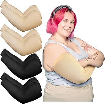 Crowye 8 Pieces Plus Size Full Arm Sleeves Tattoo Cover up Cooling UV Sun Protection Tattoo Arm Sleeve Compression Covers