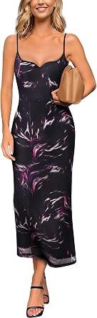 VFSHOW Womens Summer Spaghetti Strap Cocktail Party Midi Dress 2026 Sweetheart Neck Beach Wedding Guest Slip Bodycon Dresses
